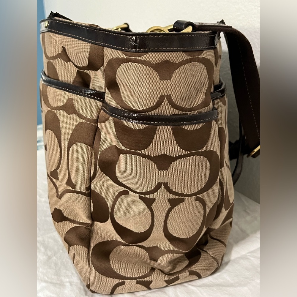 Coach Signature Brown/Tan Shoulder Multi-Purpose or Diaper Bag - Picture 6 of 16